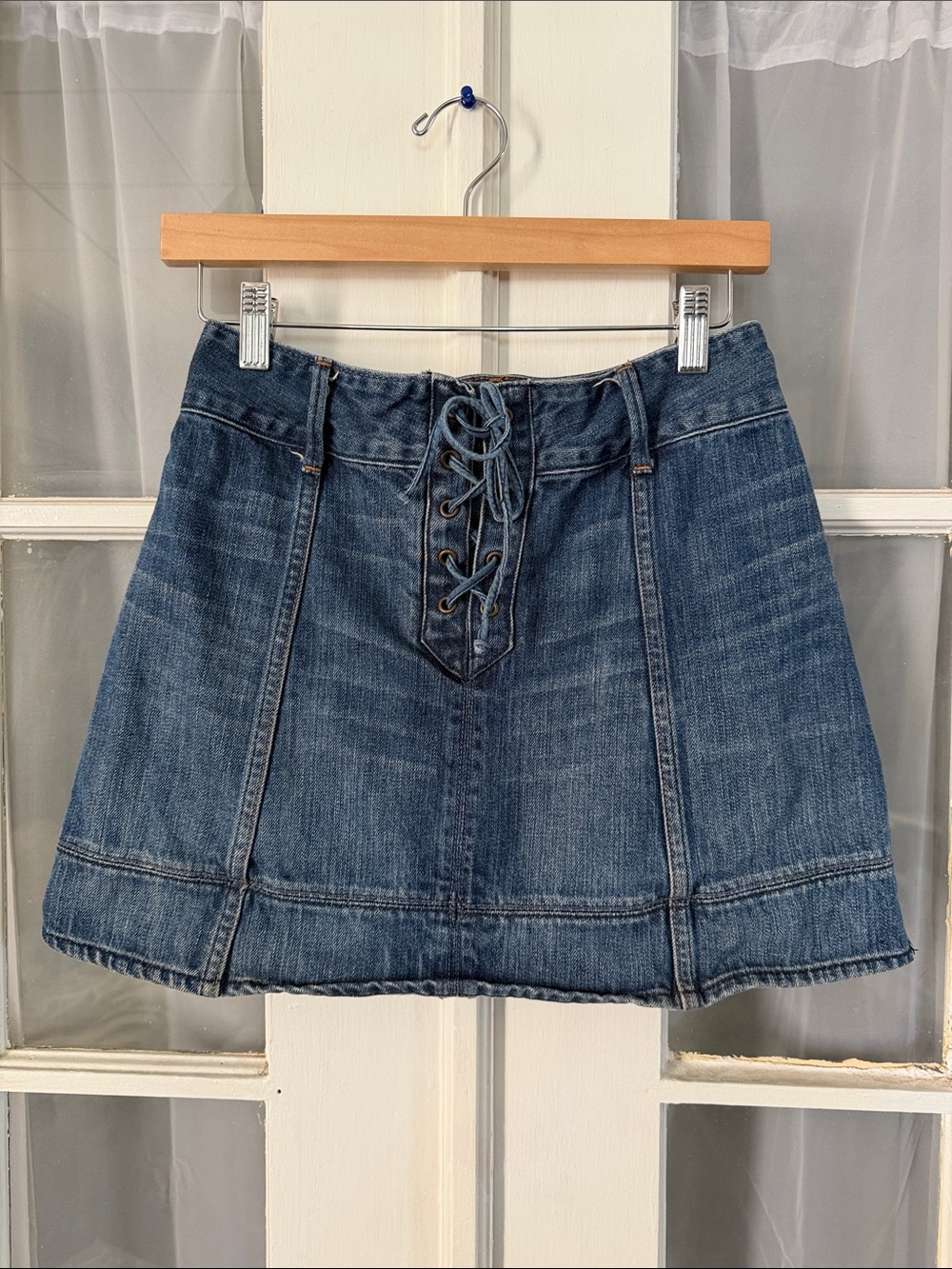 Abercrombie & Fitch Y2K Lace-Up Blue Denim Mini Skirt Size 2